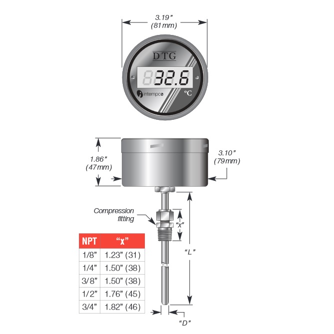 Intempco DTG53 / DTG54 Digital Temperature Gauge