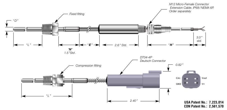 Temperature Transducer w/Deutsch or M12 Connector Details