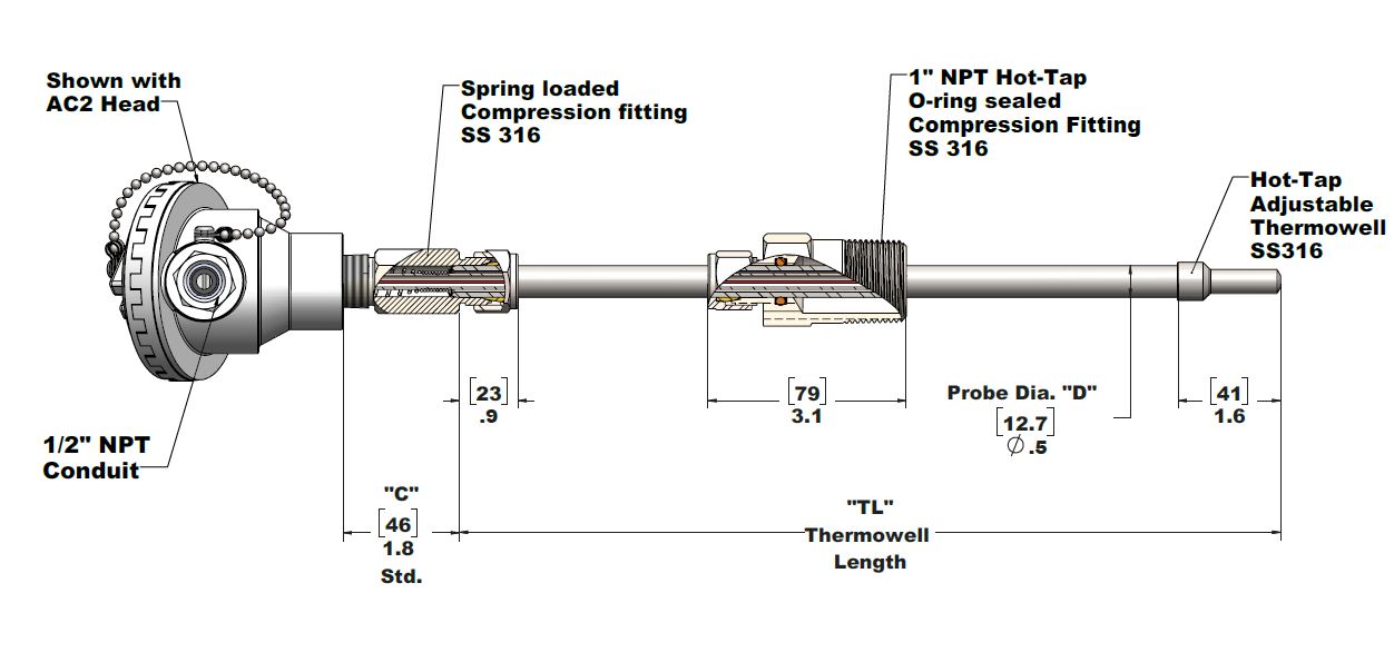 R56 Series HotTap Temperature Transmitter / Sensor w/ Thermowell R56