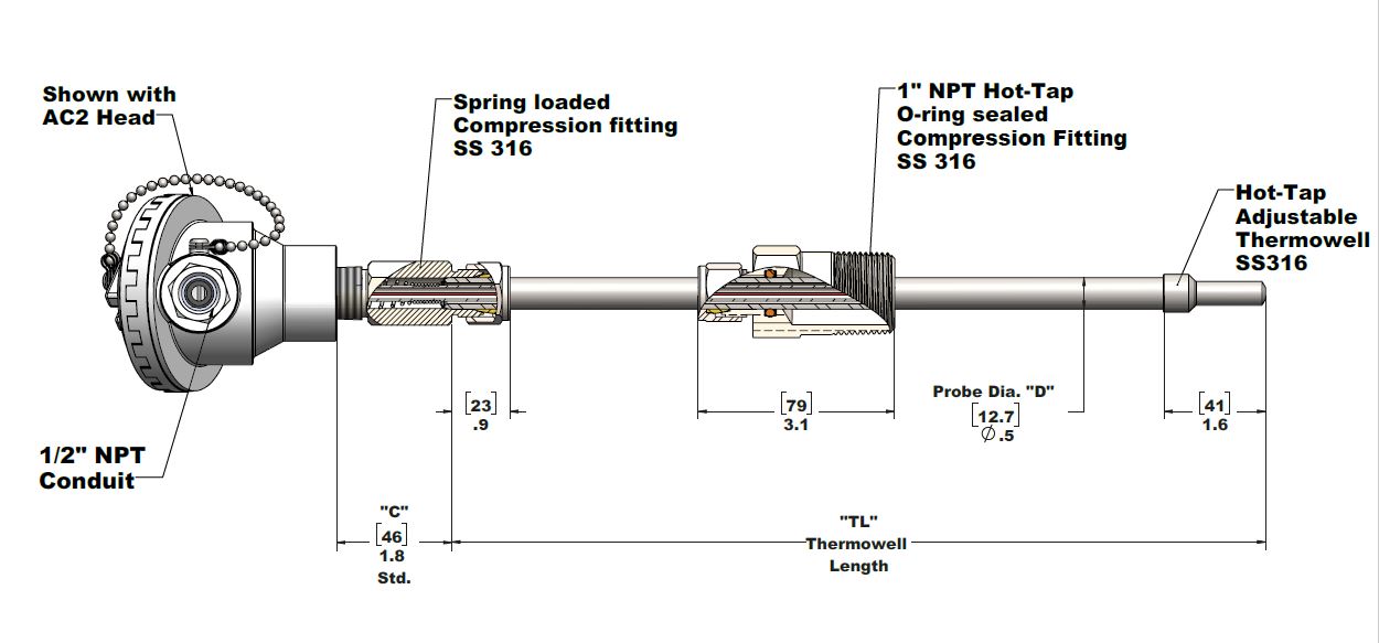  R56 Series Hot-Tap Temperature Transmitter / Sensor w/ Thermowell Details