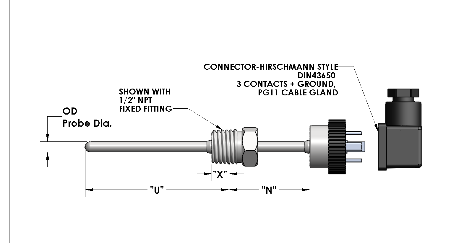 Temperature Sensor with Integrated Transmitter & Hirschmann Connector Details