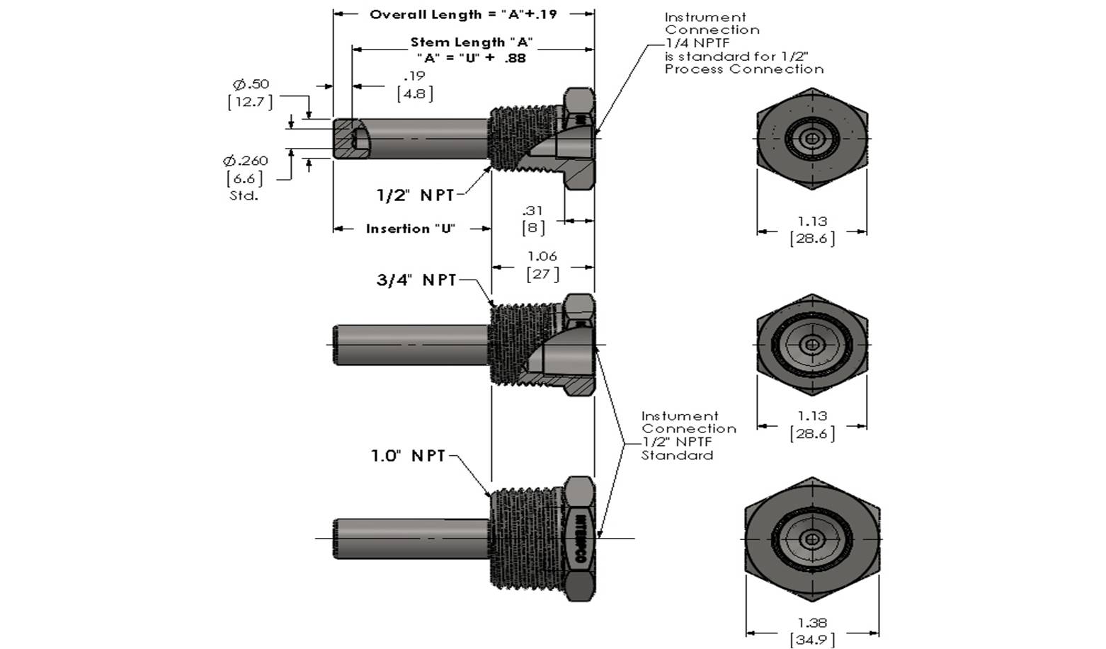 Standard Threaded Limited Space Thermowell Details