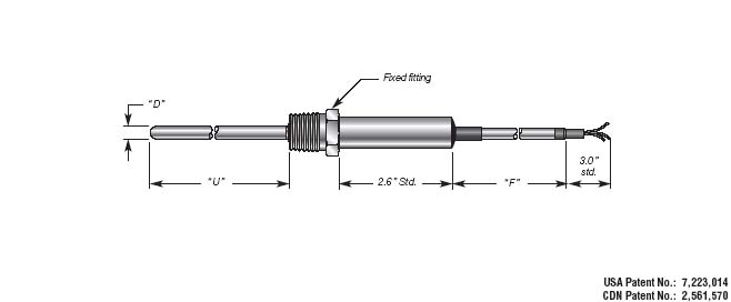  RTD Temperature Transmitter Sensor Probe, heavy duty fitting and leadwire cable Details