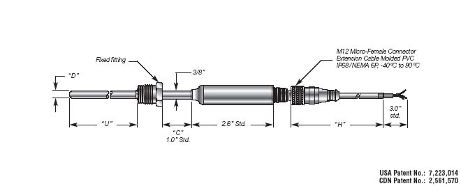 RTD Temperature Transmitter  Sensor Probe, Threaded Mount, M12 Connector Details