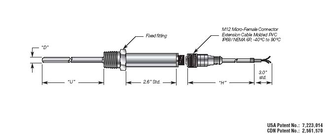 RTD Temperature Transmitter  Sensor Probe, Fix Mount, M12 Connector Details