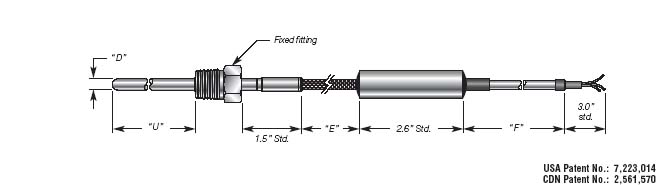 RTD Temperature probe Transmitter w/ Remote Probe, Threaded mount, adjustable leadwire  Details