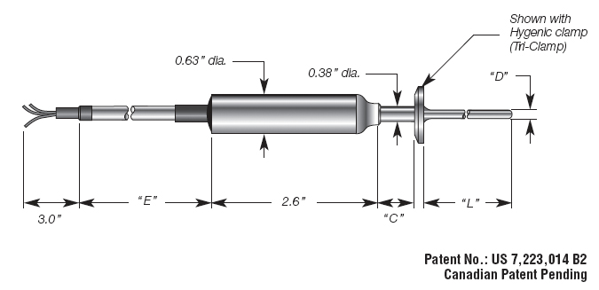 Mini Sanitary Temperature Sensor w/ Extension Cable Details