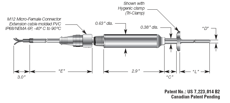 Mini Sanitary Temperature Sensor w/ M12 Micro-Connector Details