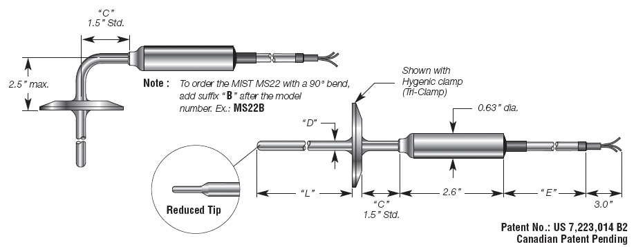 Sanitary Temperature Sensor w/ Extension Cable Details