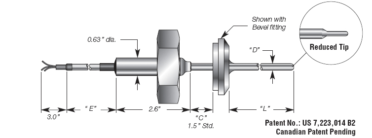 Sanitary Temperature Sensor w/ 4-20mA Output & Bevel Fitting Details