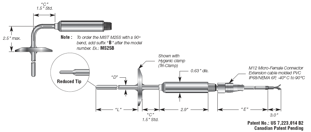 Sanitary Temperature Sensor w/ M12 Micro-Connector Details