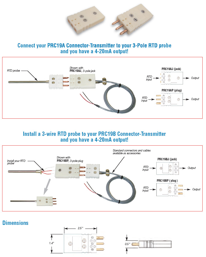 PRC™ Programmable RTD Connector w/Standard 3-pole RTD Connector Details
