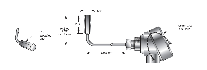 Heat Tracing Temperature Sensor w/Hex Mounting Pads Details