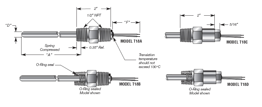 Spring Loaded T/C Probe w/Hex Nipple Details