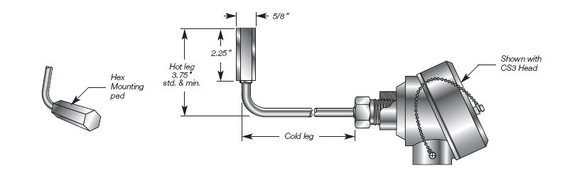 Heat Tracing Temperature Sensor w/Hex Mounting Pads Details