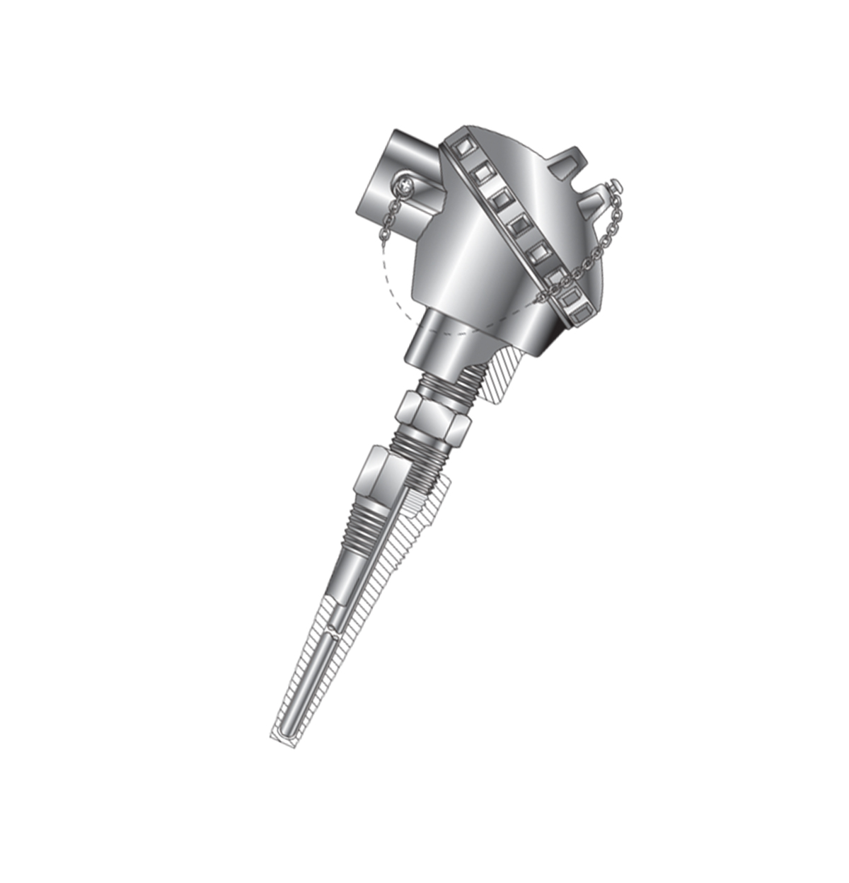 Spring Loaded RTD with Connection Head & Threaded Thermowell Picture