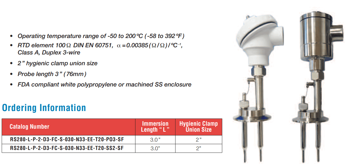 Sanitary RTD w/ Connection Head and Integral Test Well Stock Item